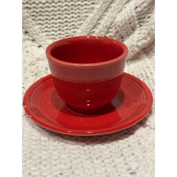 Fiesta Scarlet Cup & Saucer set by Homer Laughlin Red Retro Stoneware Ceramic - Picture 2 of 8